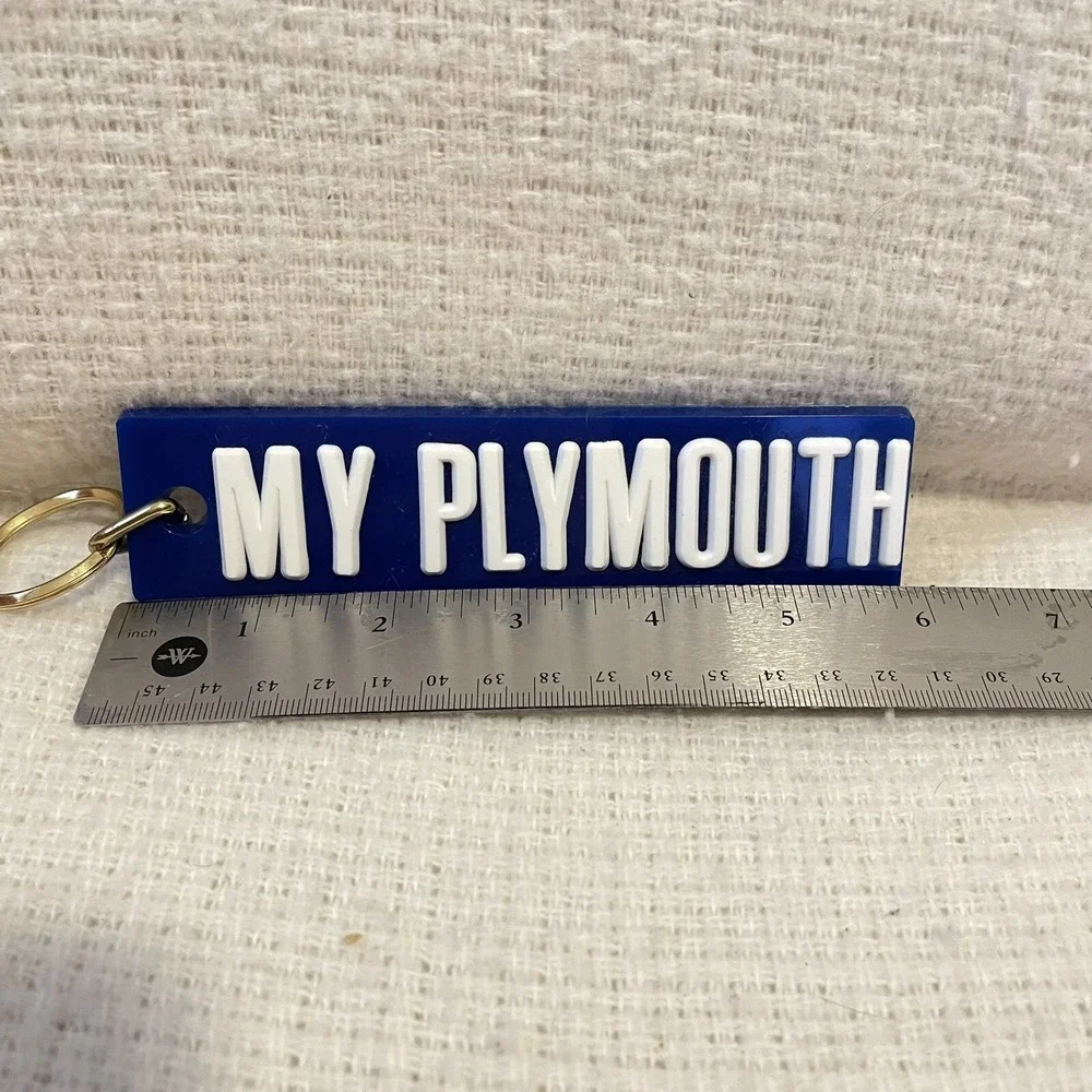 Vintage Blue My Plymouth Acrylic Metal Keychain  Keyring Collectors 70s 6